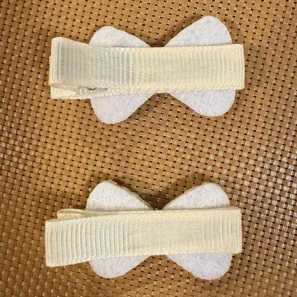 White Bow Hair Clips With Pearls And Rhinestones